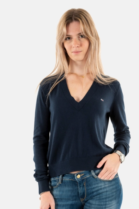 pull léger tommy jeans essential vneck c1g dark night navy