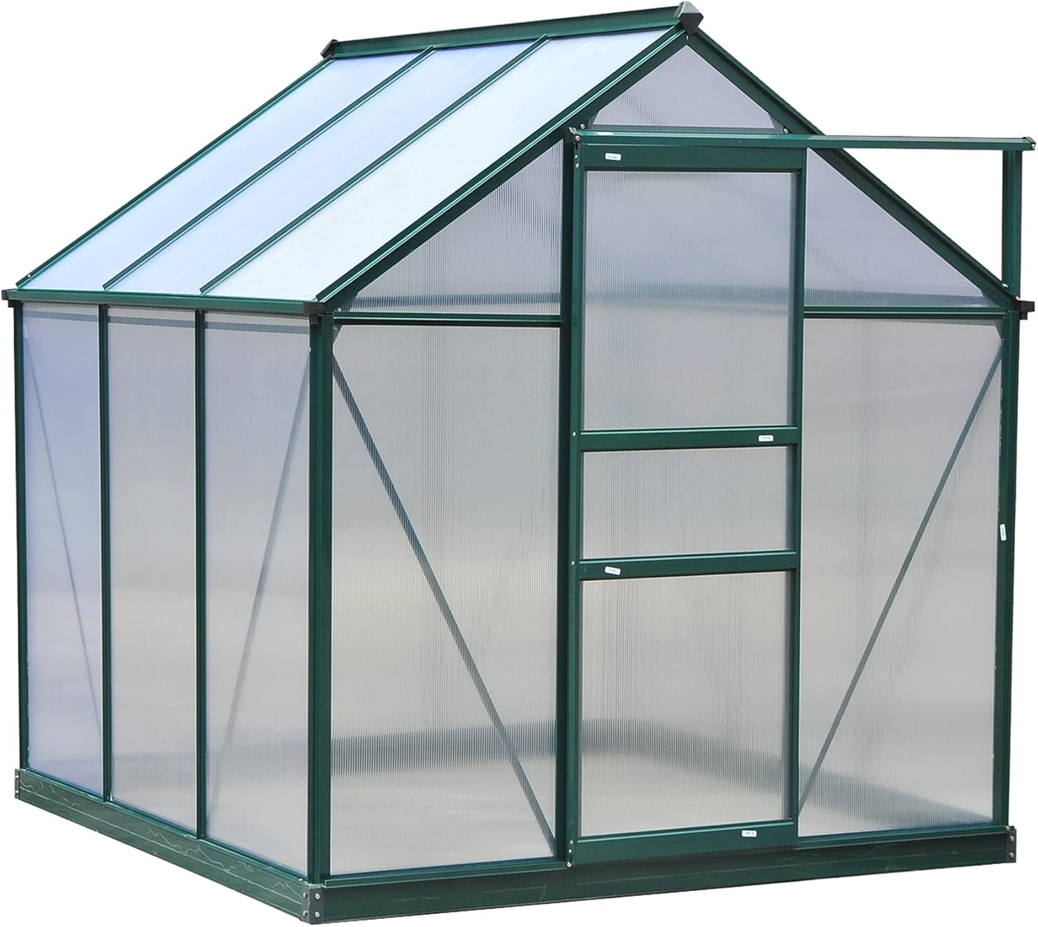 Outsunny Gewächshaus Aluminium Treibhaus mit Dachfenster Tür 190 x 192 x 201 cm Pflanzenhaus mit Fundament begehbares Tomatenhaus Witterungsbeständig Polycarbonat Grün+Transparent