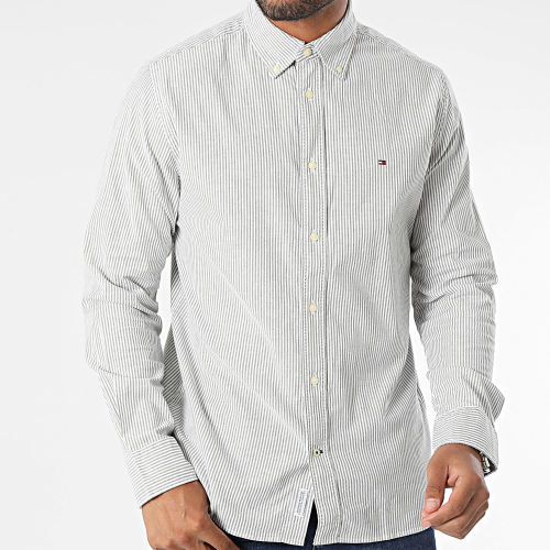 Chemise Manches Longues 1985 Flex Oxford Stripe 0935 Blanc Vert Kaki