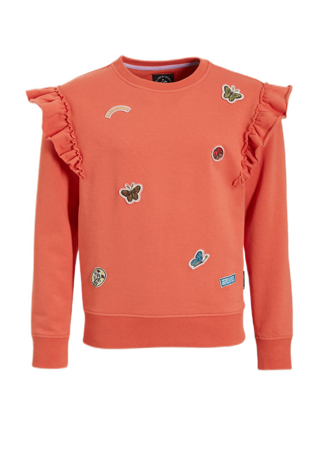 Me & My Monkey sweater Nine met badges donkeroranje