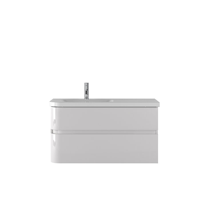 Meuble sous vasque à suspendre Cooke & Lewis Voluto blanc version gauche 105 cm + plan vasque en résine