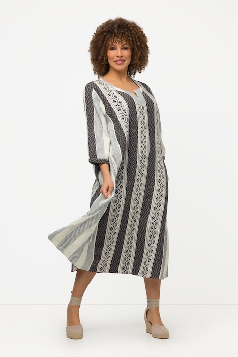 Kaftan, Ethnomuster, A-Linie, Tunika-Ausschnitt, 3/4-Arm