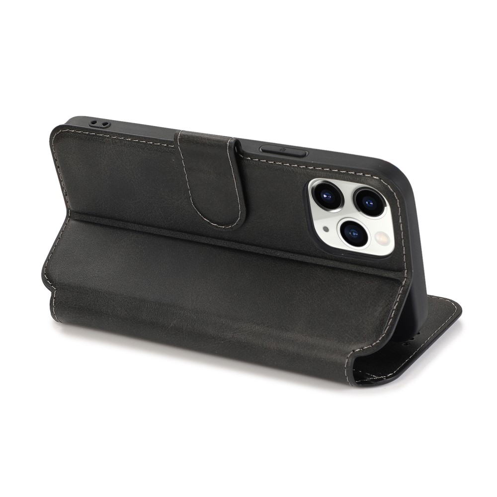 iPhone 12 / iPhone 12 Pro Leder Tasche mit Kartenfach im Retro Style - Schwarz