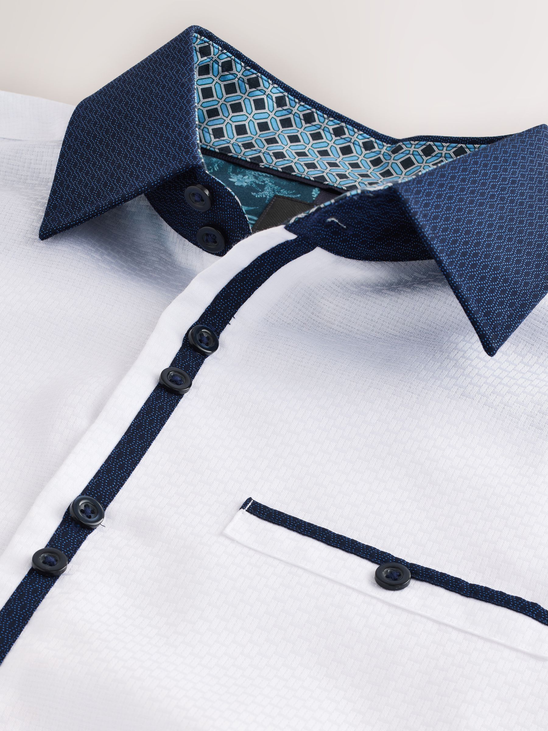 Witte Hatch Contract Kraag - Smart Trimmed Long Sleeve Party Shirt