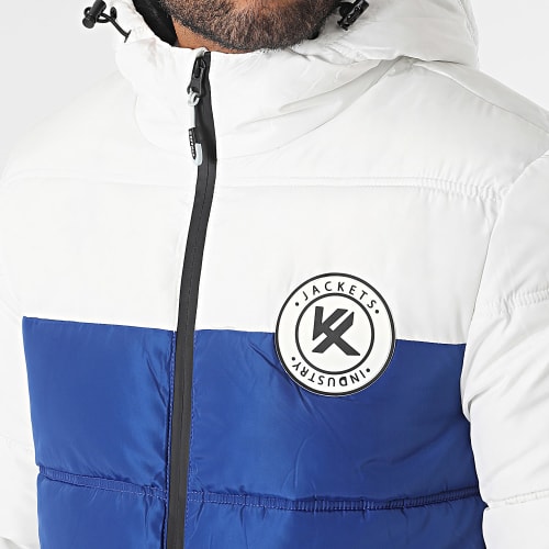 Doudoune Capuche Noir Bleu Clair Blanc