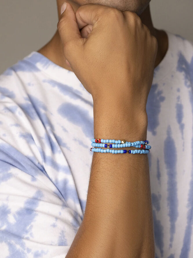 Nialaya The Mykonos Collection - Vintage Turquoise, Red, and Blue Glass Bead Multi