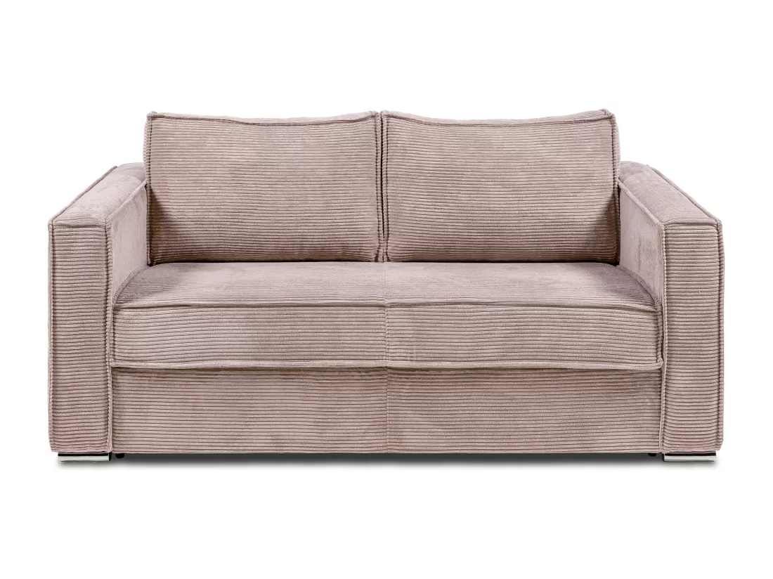 Canapé 3 places convertible express en velours côtelé rose - Couchage à lattes larges 140 cm - Matelas 18 cm LORETO