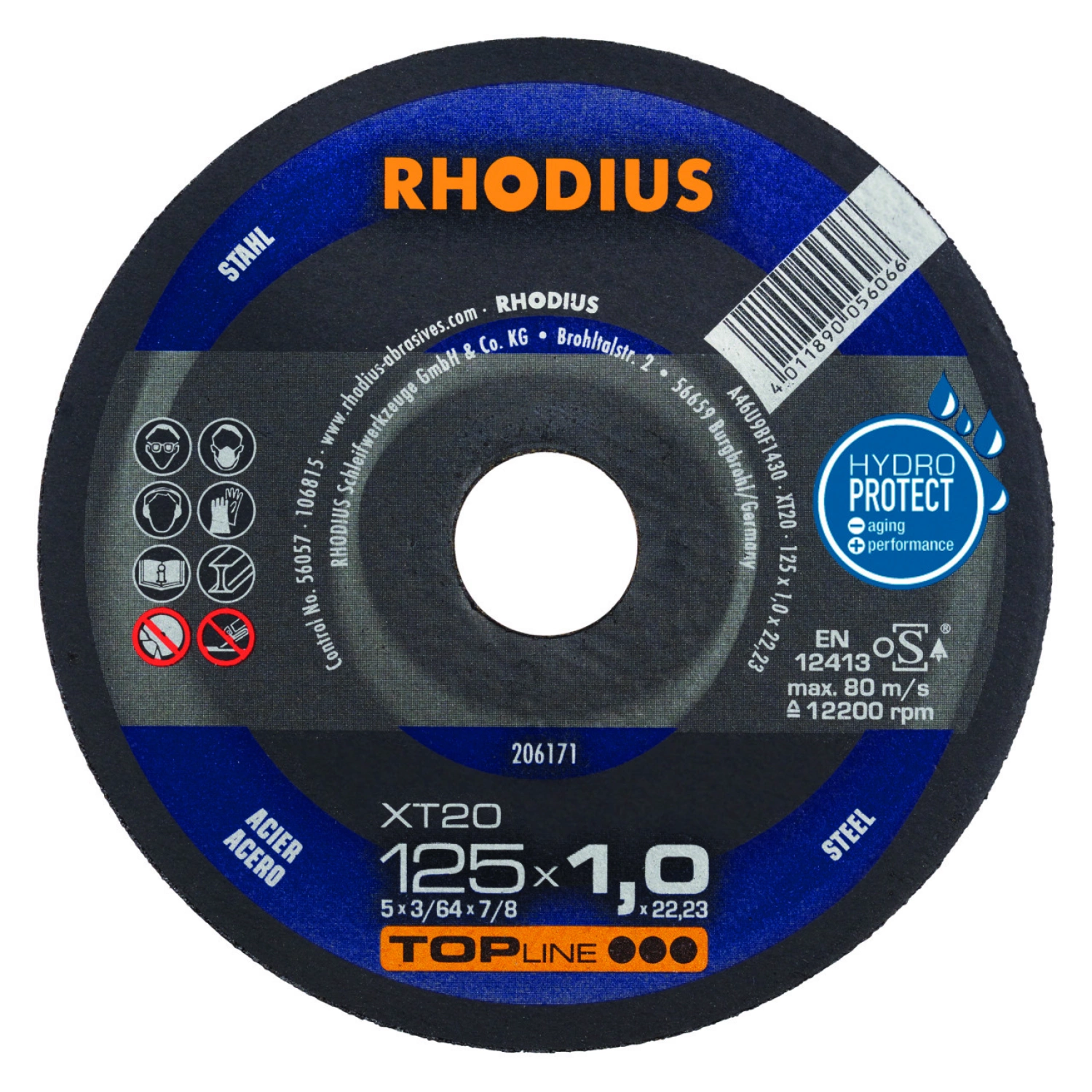 Rhodius 206171 TOPline lll XT20 Doorslijpschijf (50 stuks) - Extra dun - 125 x 22,23 x 1mm - Staal