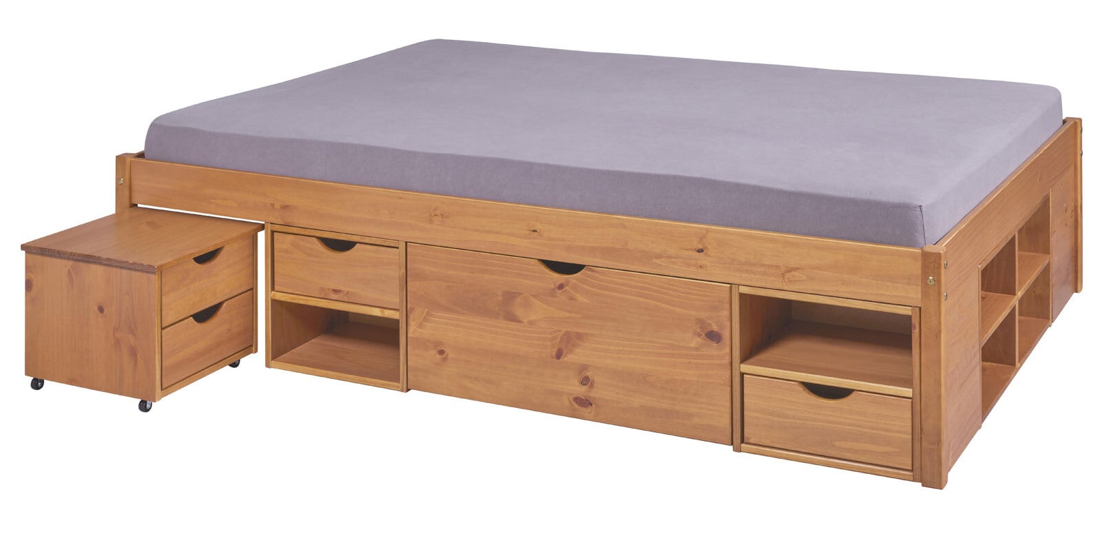 Stauraum-/Funktionsbett Lauro 160 x 200 cm Kiefer massiv weiß lackiert