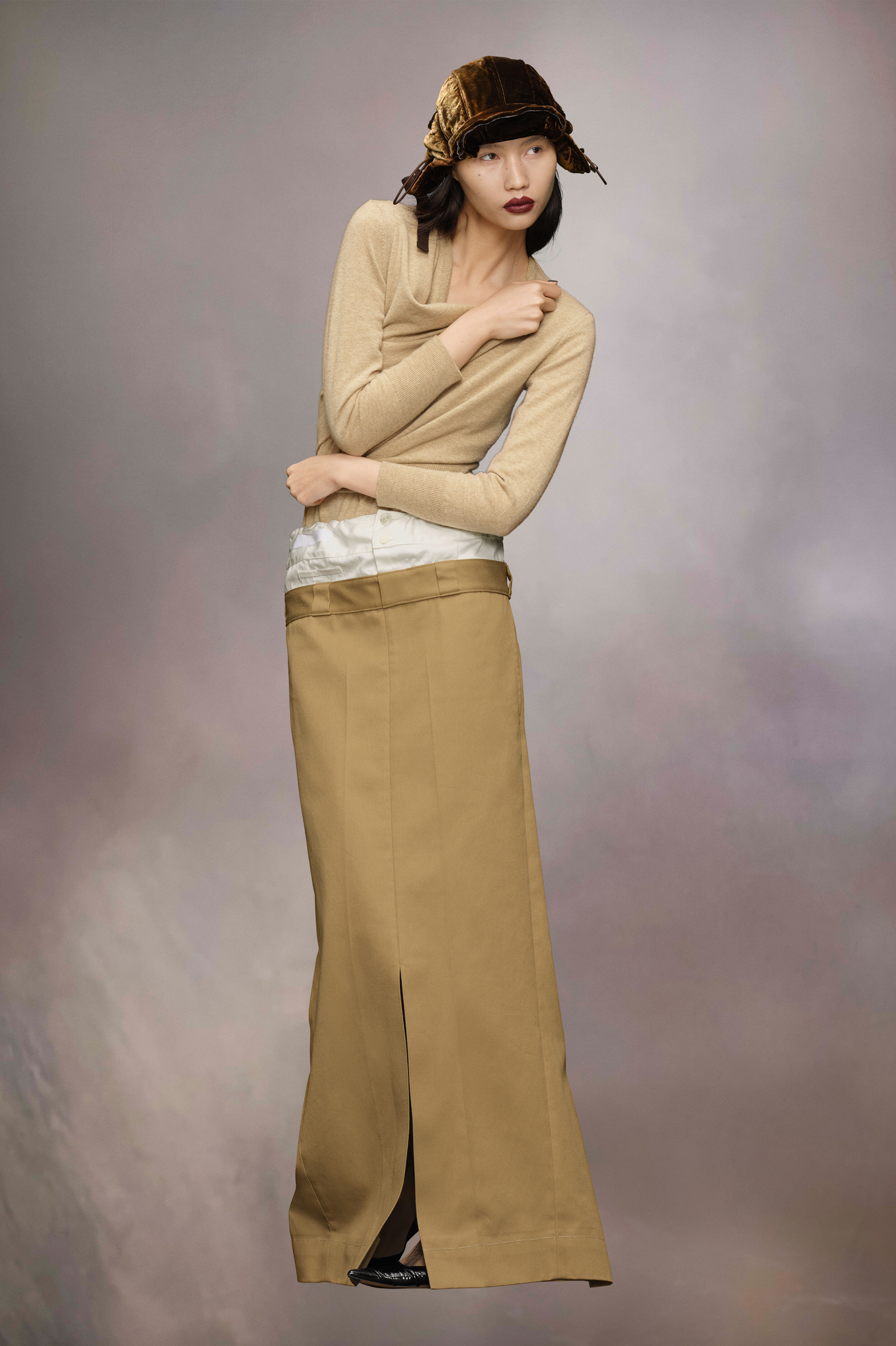 Camel Long Skater Chino Skirt
