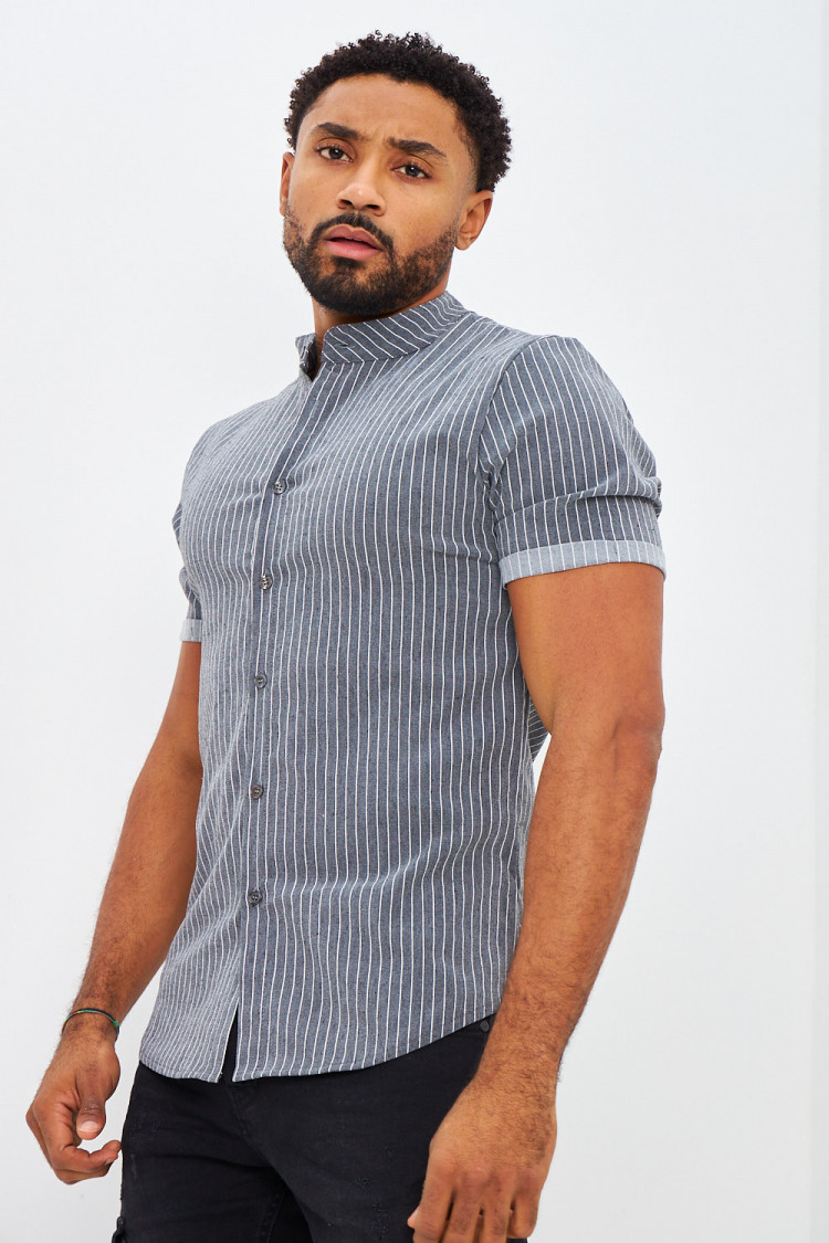 Chemise rayée grise col officier
