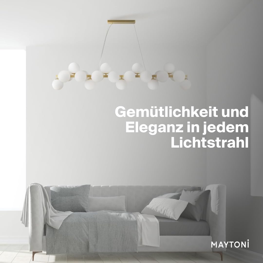 MAYTONI DALLAS Pendelleuchte Gold – 25-flammige elegante Hängelampe mit Glasschirmen – Moderne Deckenlampe für Esstisch, Wohnzimmer, Küche – G9, 28 W