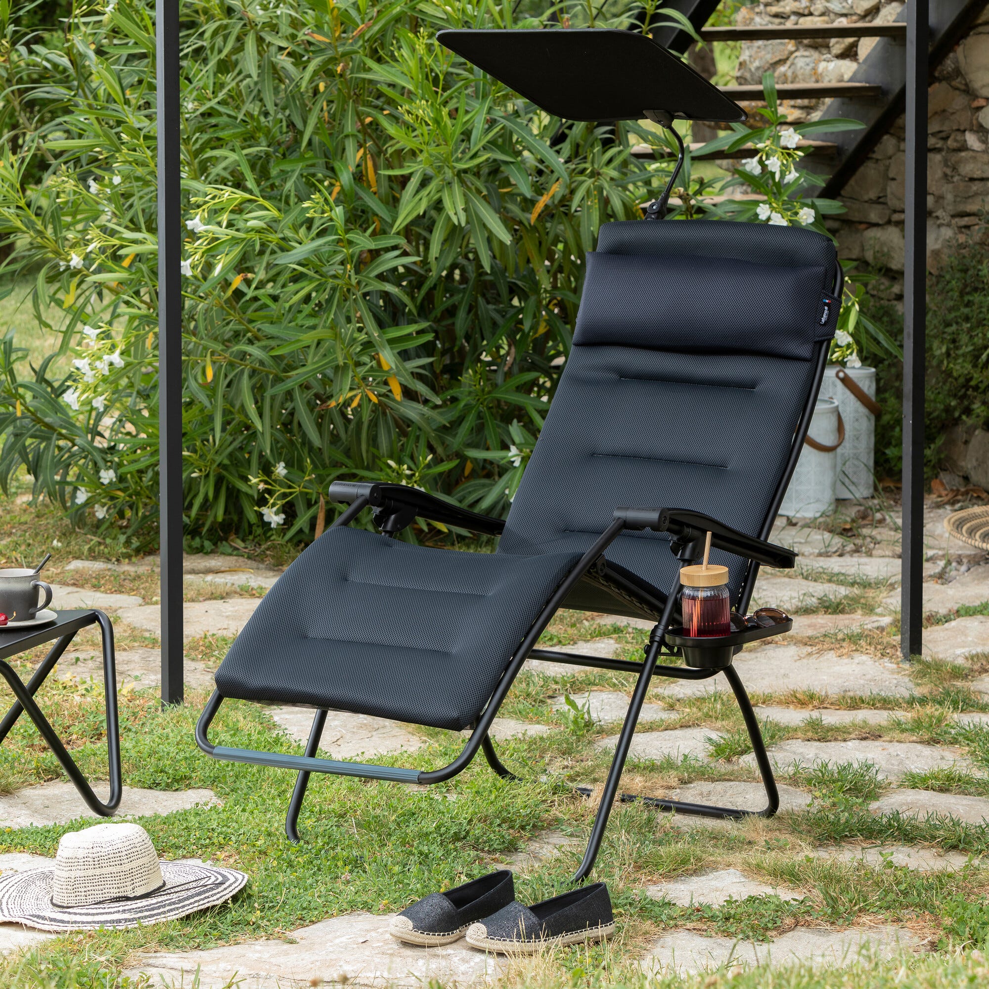 Verstellbarer und mobiler Sonnenschirm Dralon® Schwarz Noir