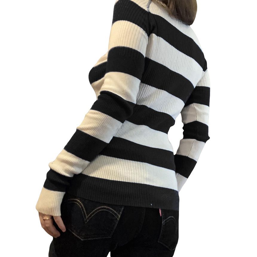 Rosesand - Gestreepte, slim-fit gebreide top met lange mouwen