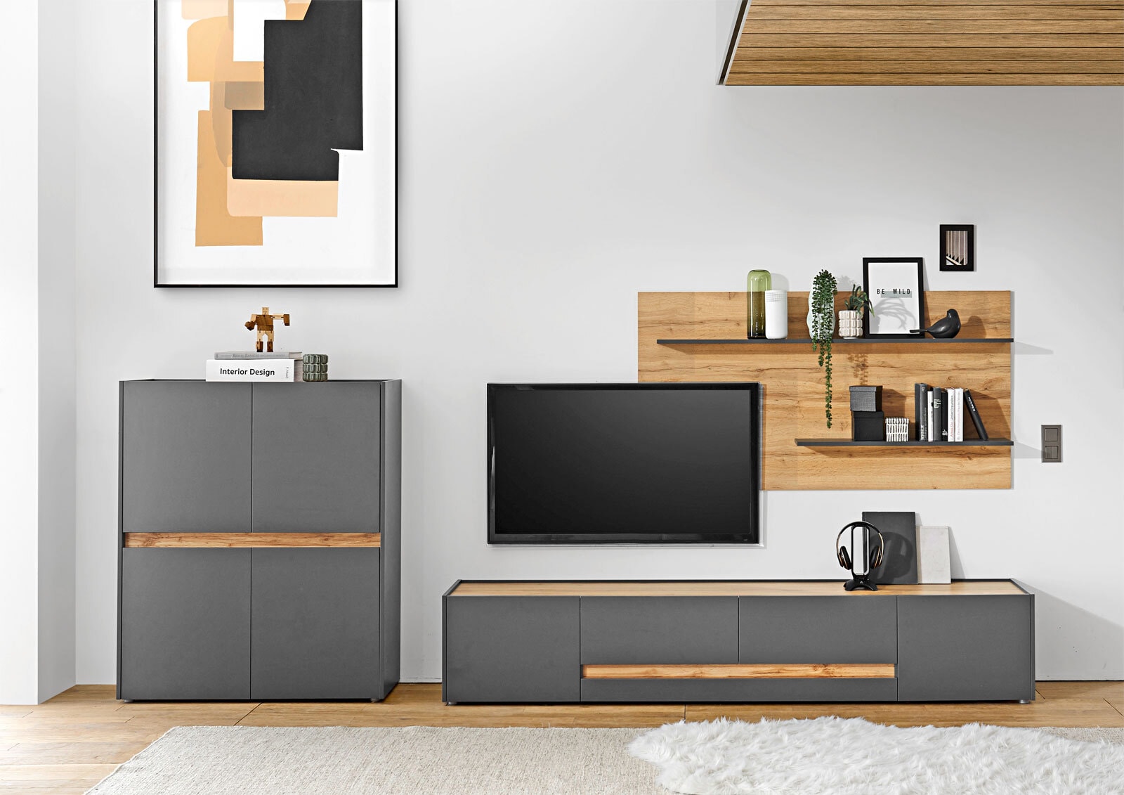 Wandpaneel City Anthrazit/Wotan Eiche Dekor 155x80x20 cm