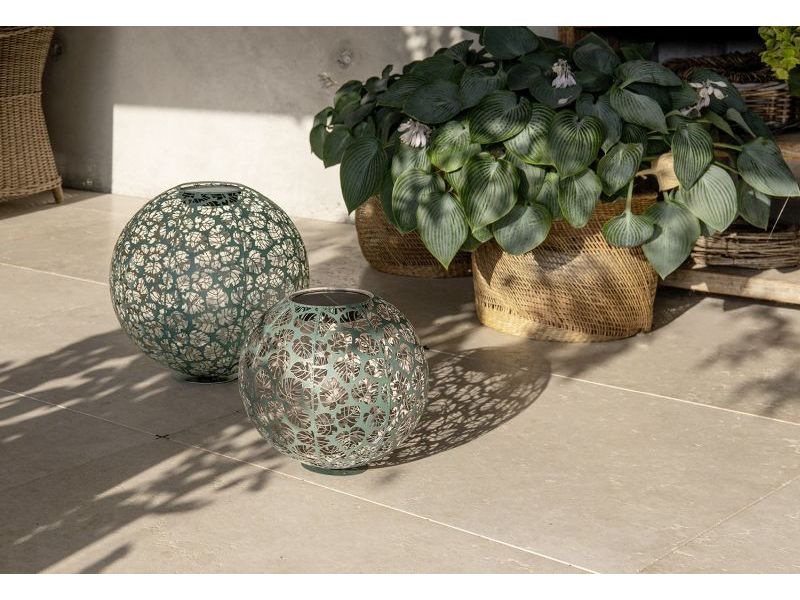 STT Windlicht Solar Antic Ball Monstera Ø 40 cm, Dunkelgrün Solarleuchte zum Aufstellen