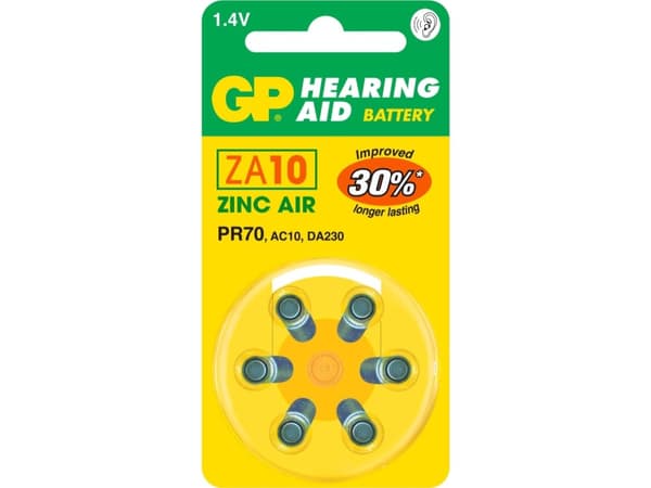 GP Batteries Hearing Aid ZA10, Engangsbatteri, PR70, Zink-luft, 1,4 V, 6 stykker, 3,6 mm