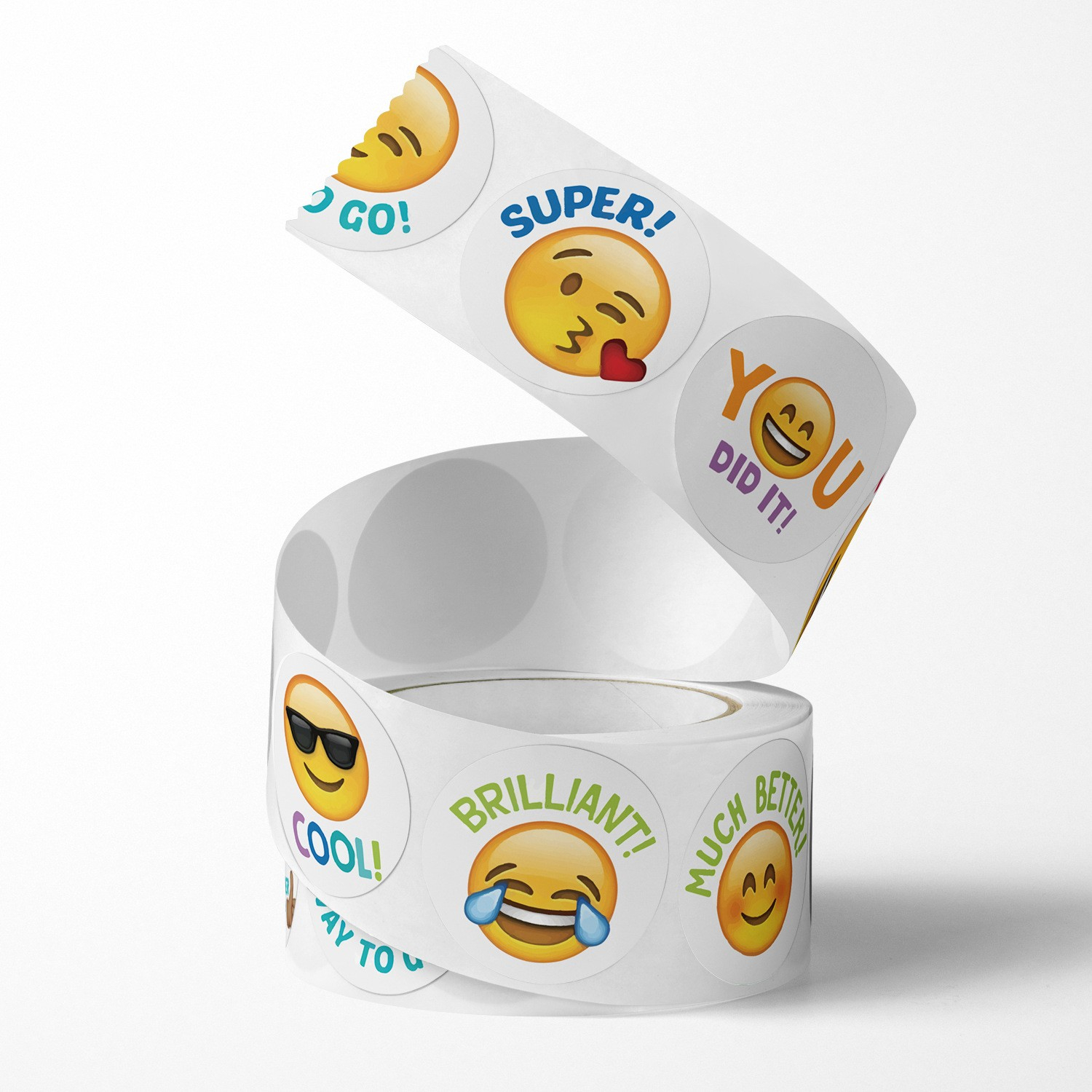 (1 Rolle à 500Stk.) Ø25mm Runde Aufkleber Sticker Selbstklebende Lehrer Etiketten - Emojis