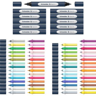 Schneider Paint-It 040 - Set complet - 30 recharges à pointe ogive + 31 à pointe pinceau + 11 corps - couleurs assorties
