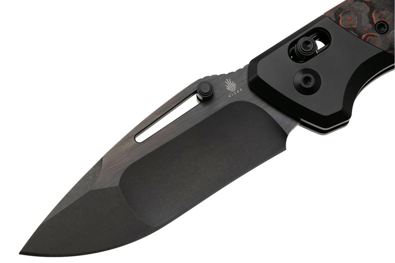 Kizer Bulli KI3695A3 Matte DLC S45VN, Black Titanium Mars Valley Fat Carbon, zakmes