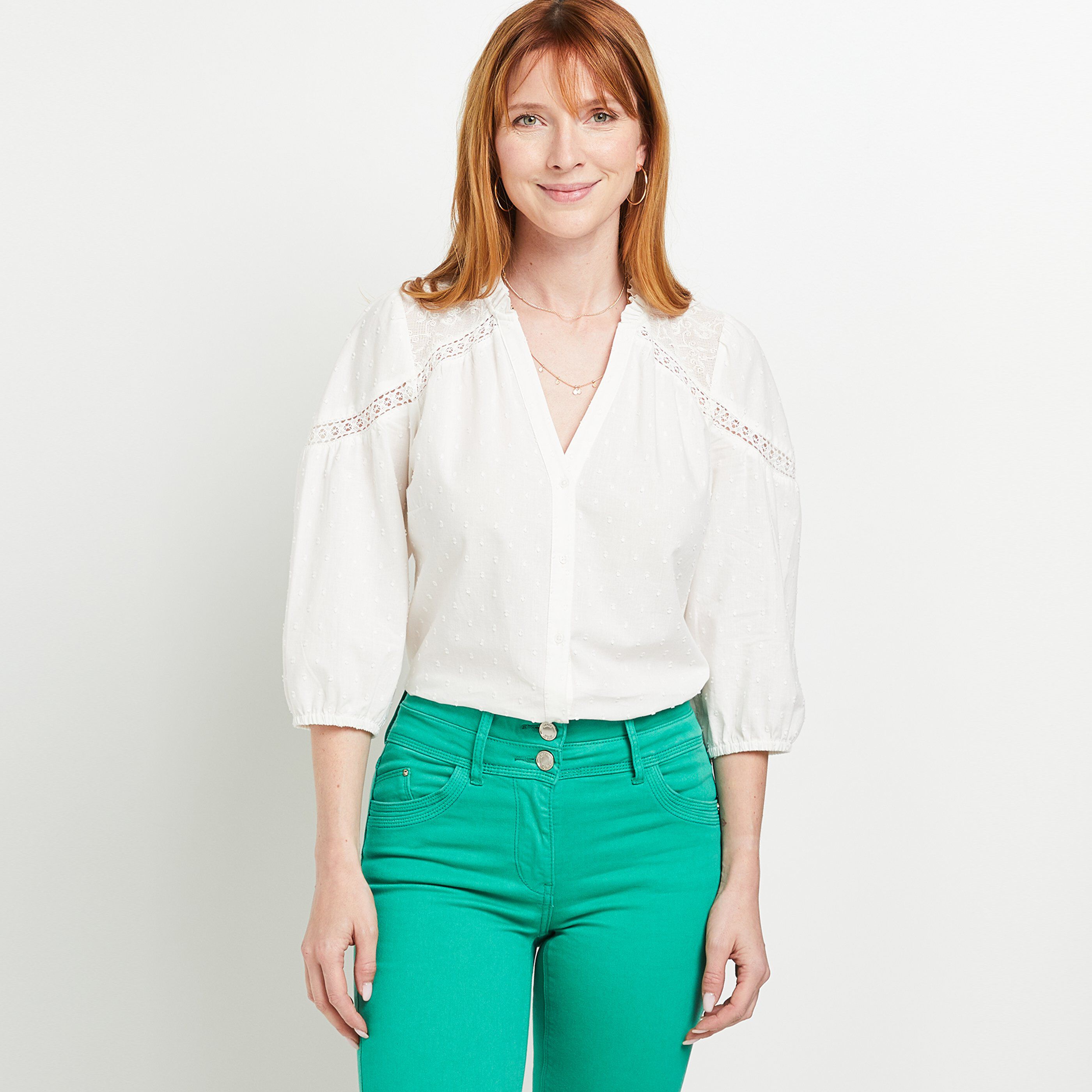 Chemise manches 3/4 dentelle - ECRU