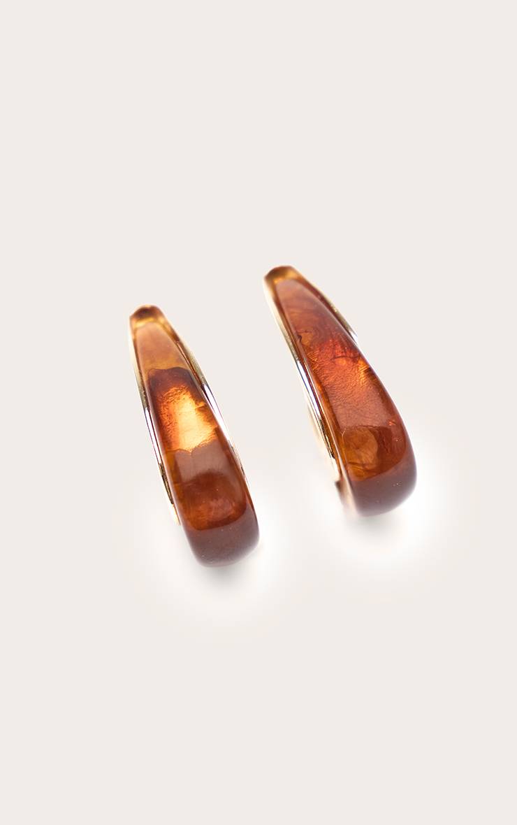 Doré Boucles D'oreilles Créoles Allongées En Résine Fumée À Dos Lisse