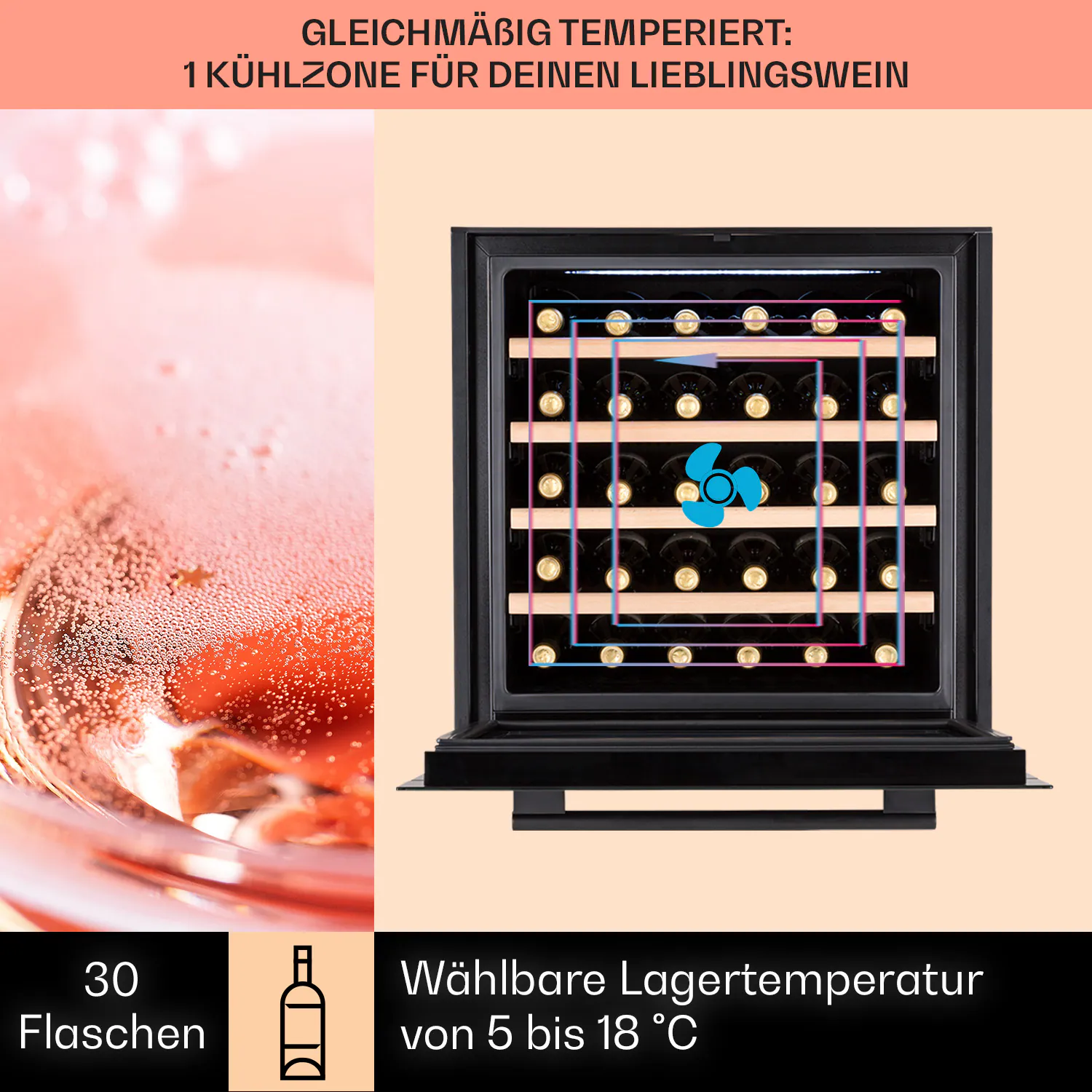 Vinsider 30 Built-In Uno Einbau-Weinkühlschrank 30 Flaschen 77 Ltr Edelstahl Schwarz 30 Flaschen 1 Kühlzone
