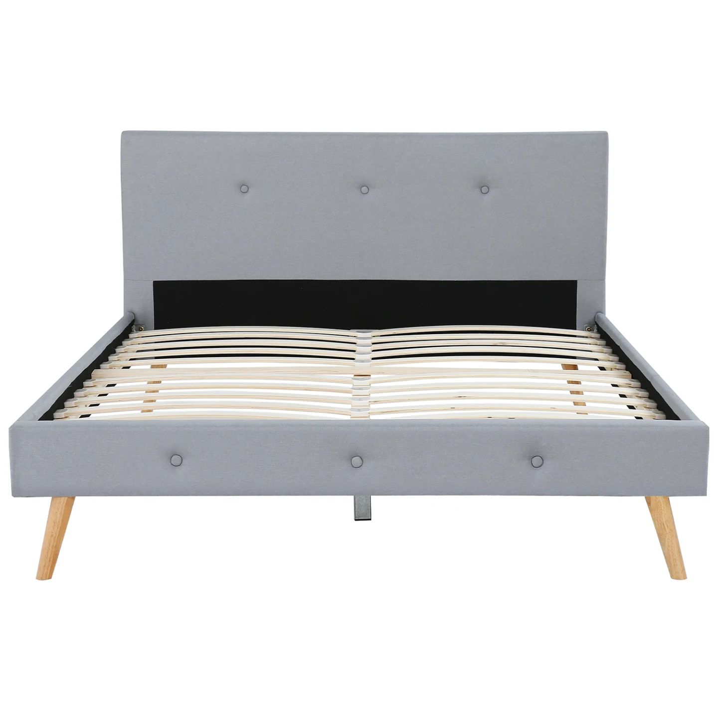 Lit double scandinave OSLO avec tête de lit et sommier 160 x 200 cm tissu gris clair
