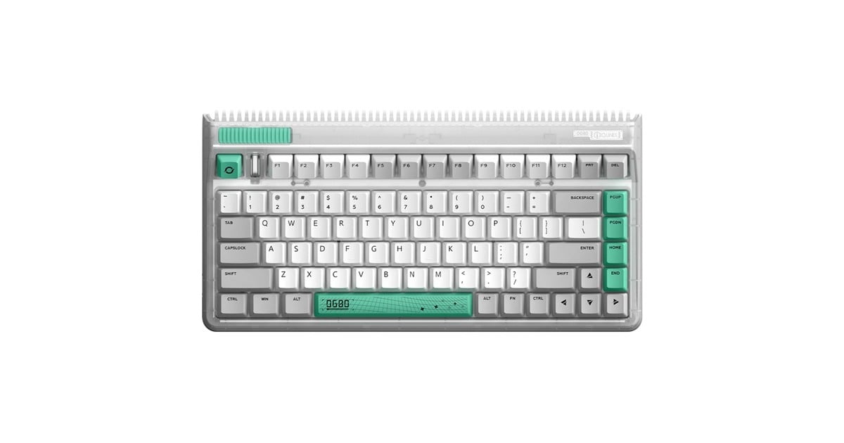 IqunixOG80 Wormhole Wireless Mechanical Keyboard, gaming toetsenbord  (Grijs/groen, US lay-out, IQUNIX Moonstone, RGB leds, 80% (TKL), Hot-swappable, PBT, 2.4GHz | Bluetooth 5.1 | USB-C)