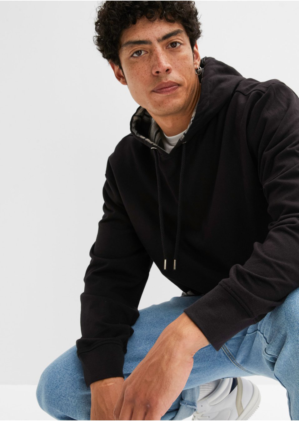 Sweat à capuche avec empiècement et coton bio, Loose Fit