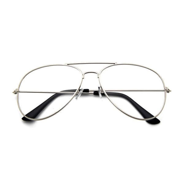 Retro pilot aviatorglass sølvklart glass uten styrke