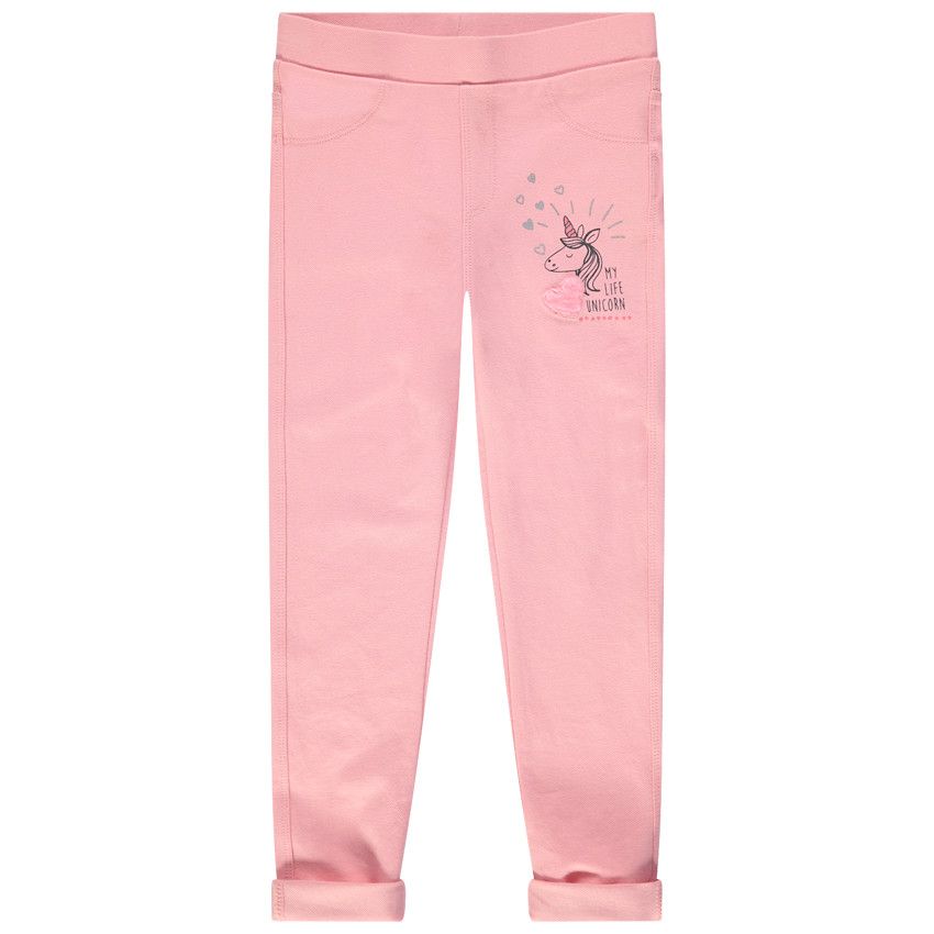 Jegging uni rose avec print licorne et poches - Rose