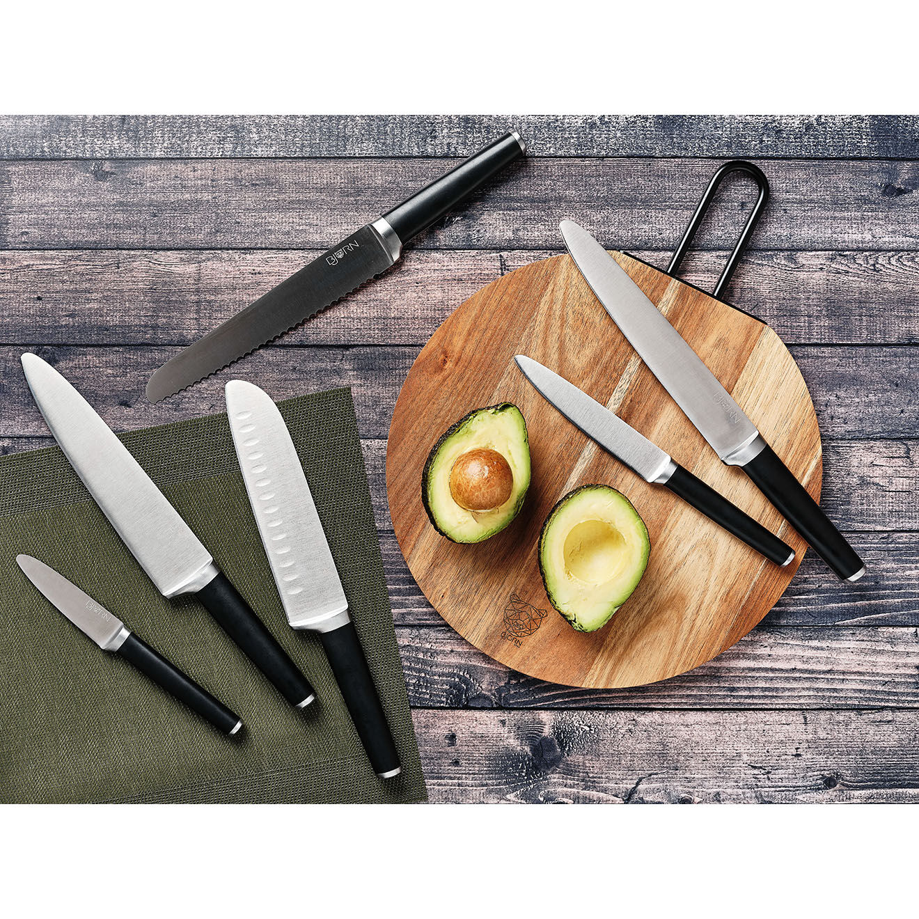 Bjorn Bloc avec couteaux de cuisine Jona Rauma inox mat- 7 pièces
