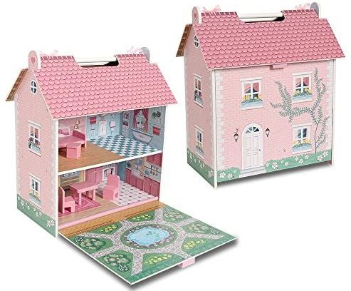 Poppenhuis - 4 Kamers - Hout - Inclusief Meubels - Draagbaar
