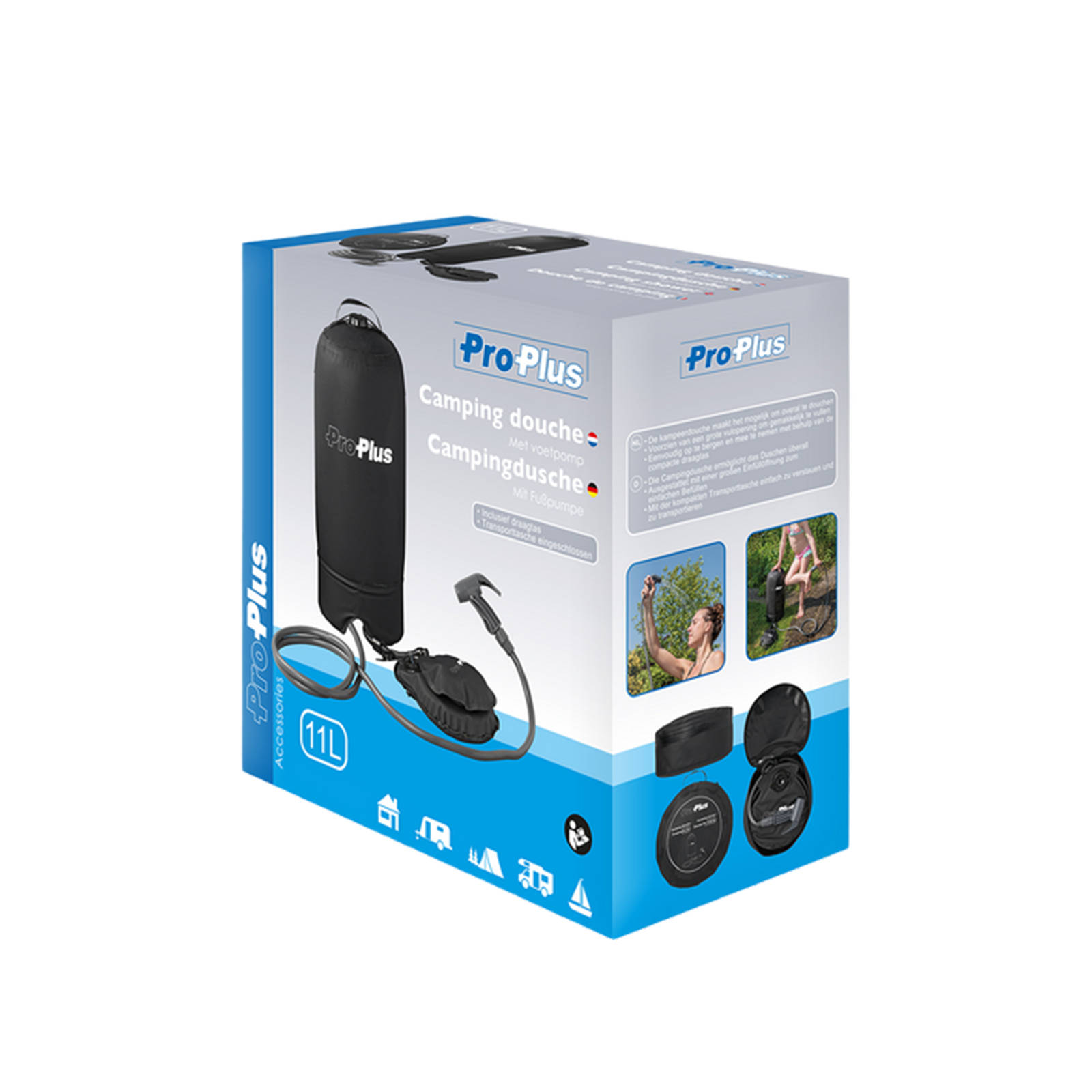 Pro Plus camping douche 11L met voetpomp