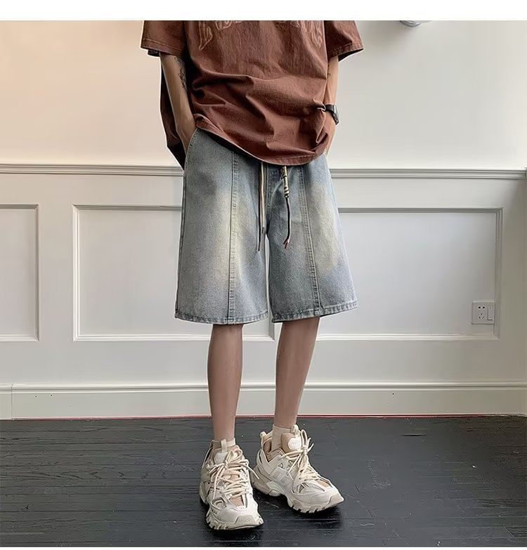 farrahces - Gewassen denim shorts met trekkoordtaille