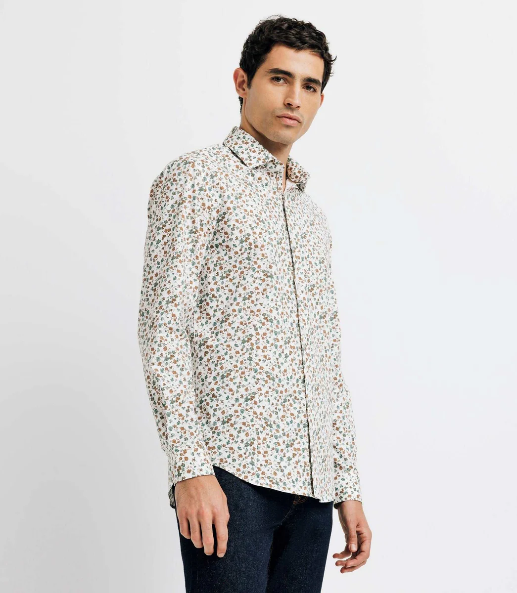 Chemise imprimée blanche et camel