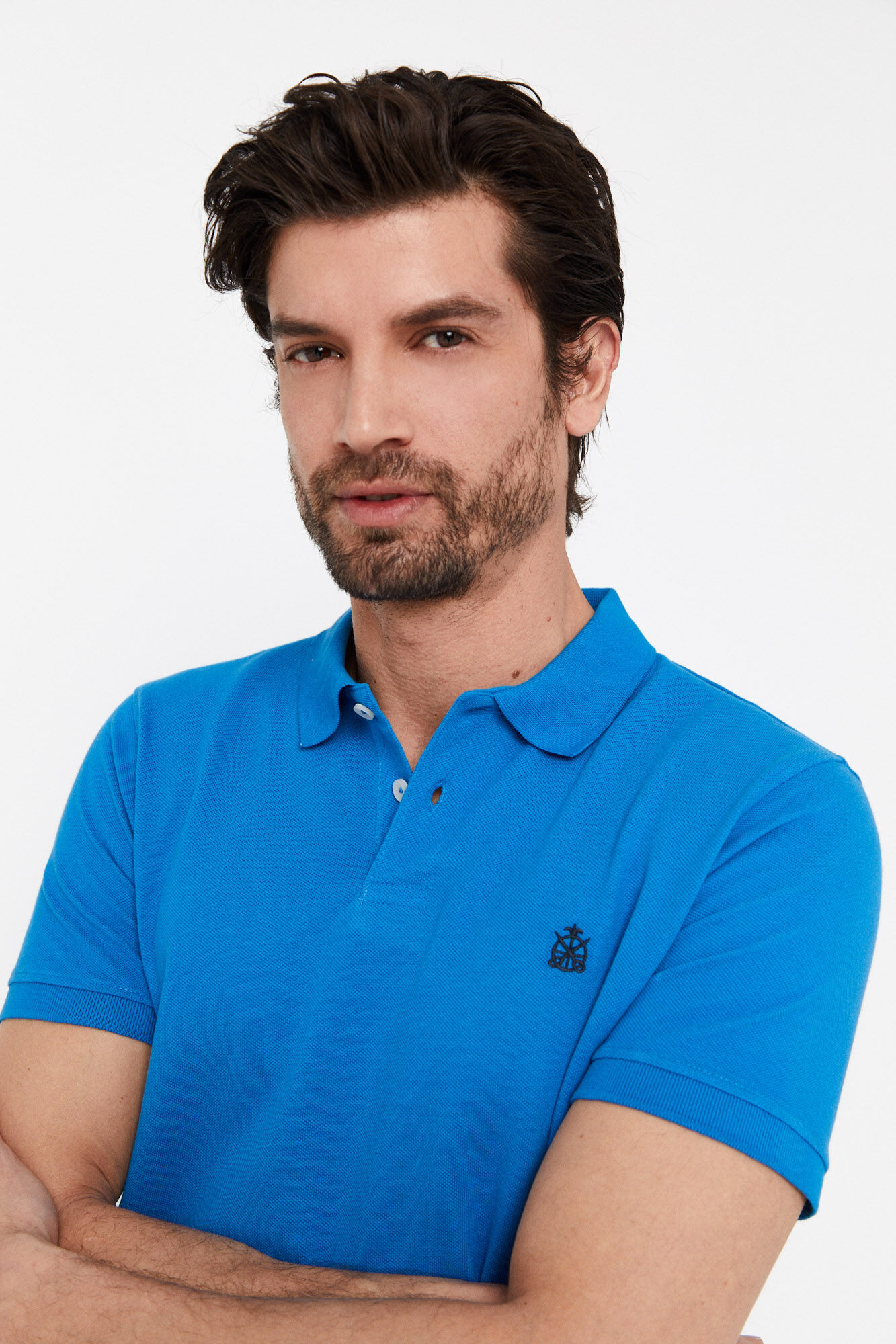 Camisa polo básica slim fit em piqué - Turquesa