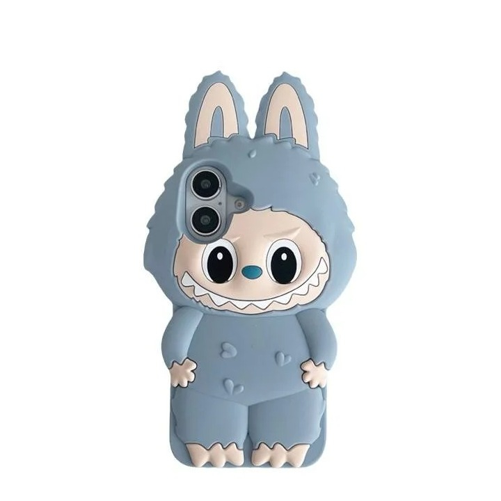 iPhone 15 3D Silikon Case Hülle Monsterhäschen - Blau