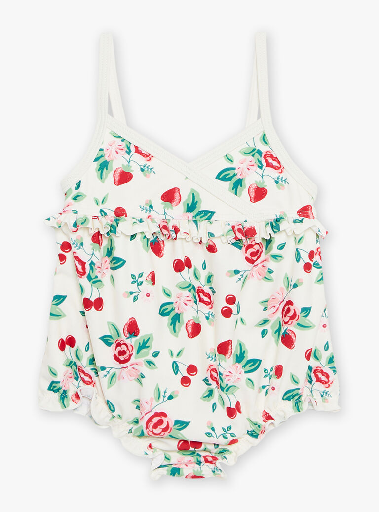 Maillot de bain écru à imprimé fleur et fruit