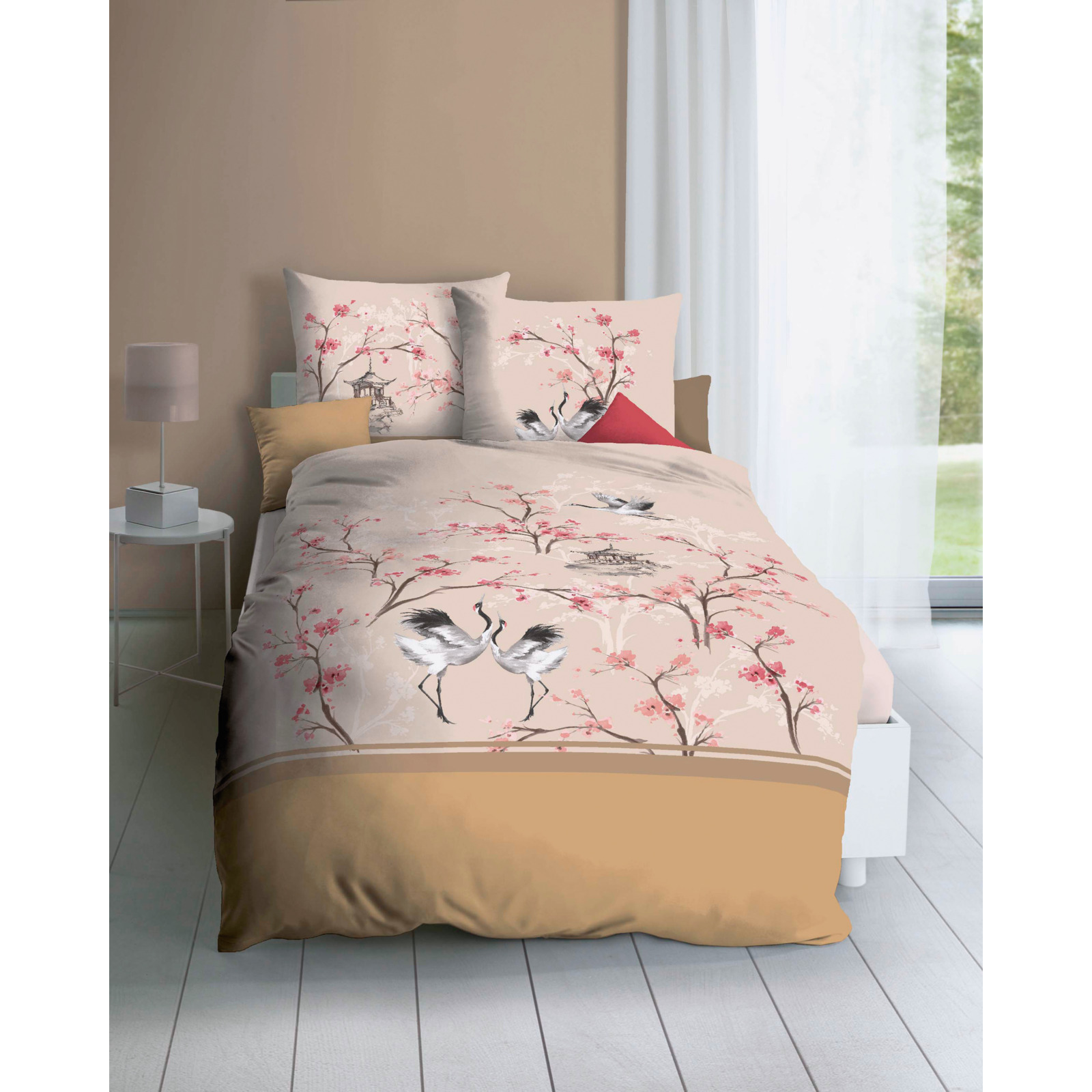 Kaeppel Bettwäsche mit Kirschblüten und Kranichen