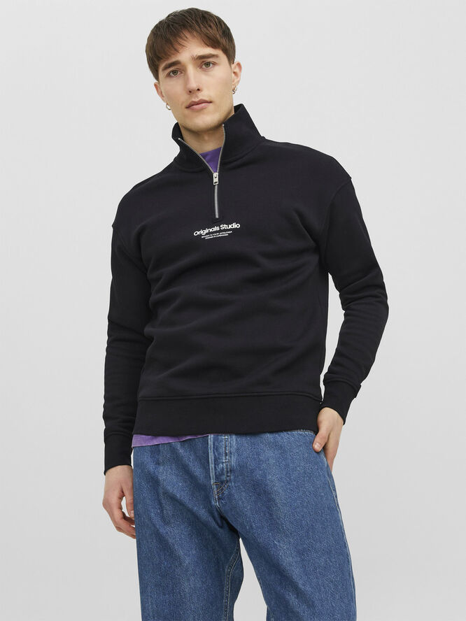 Jack & Jones JORVESTERBRO SWEAT QUARTER ZIP HN S Sort