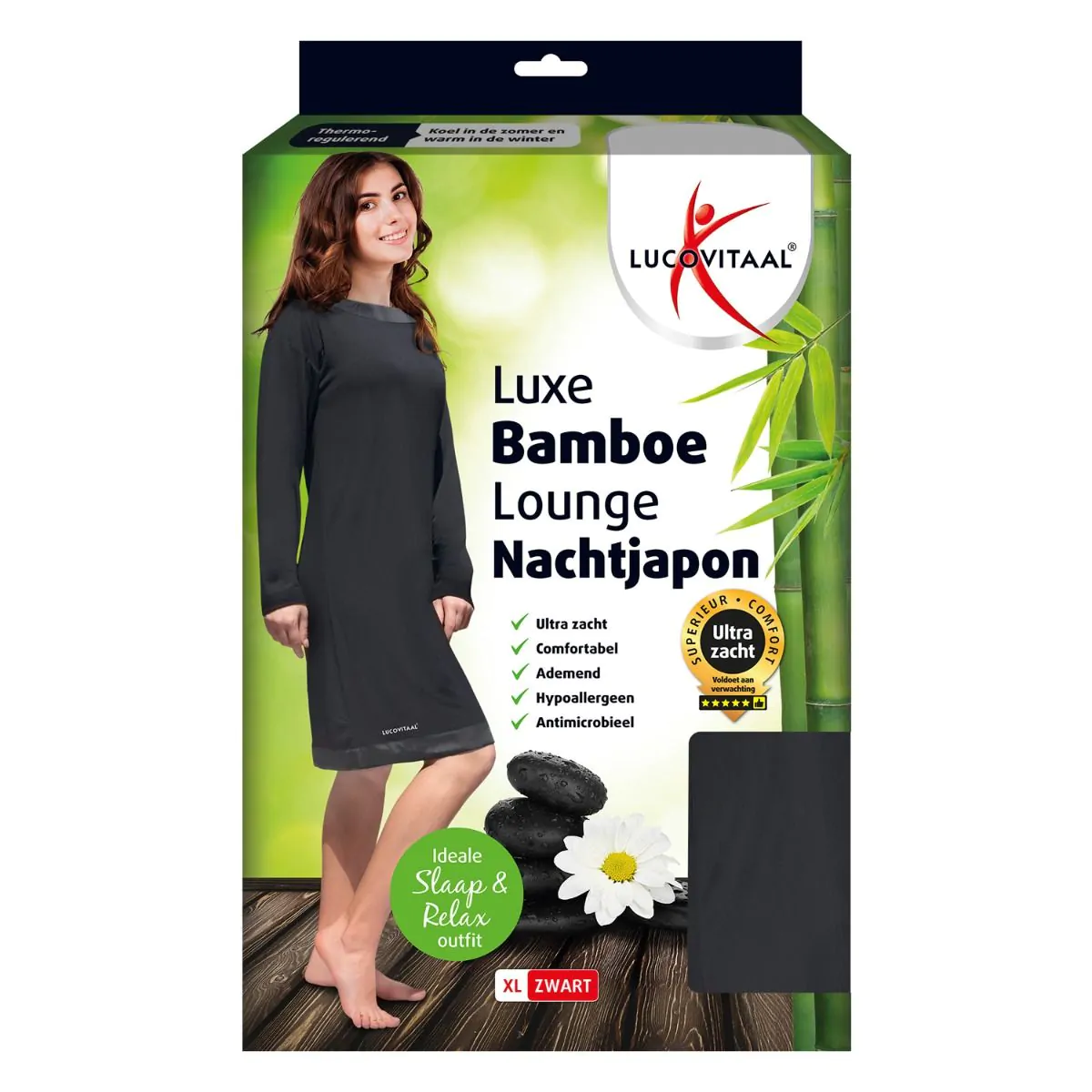 Bamboe Nachtjapon Zwart Lange mouw