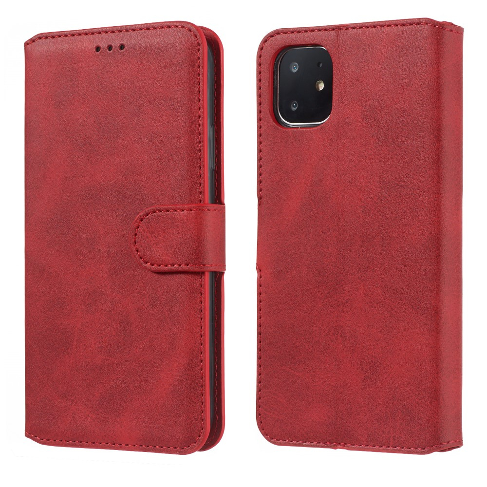 iPhone 11 Leder Tasche Karten Etui - Rot