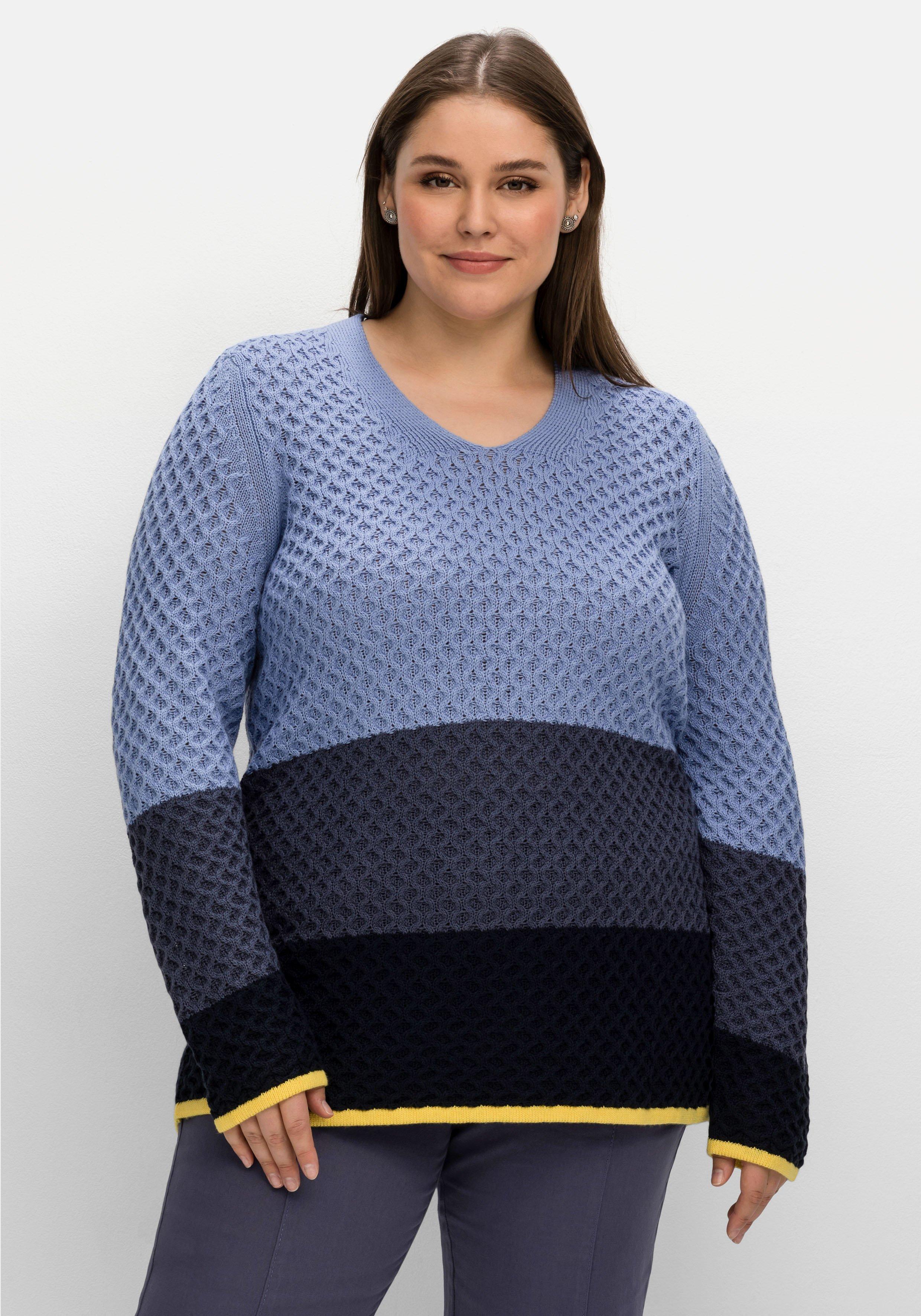 Pullover im Wabenstrickmuster, mit Blockstreifen