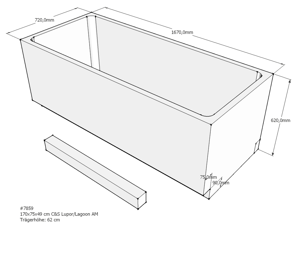 Xenz badframe 170x75x62cm wit glans
