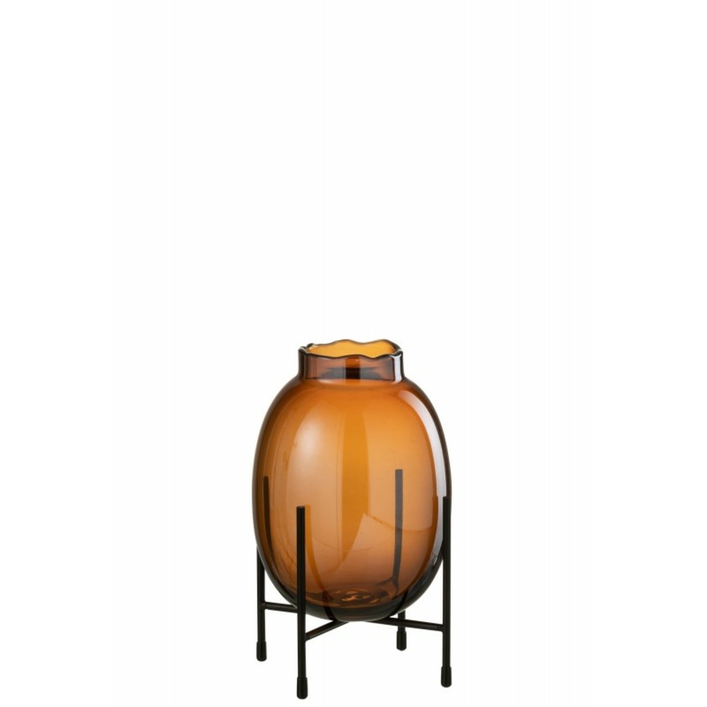 Vase sur pied métal en verre marron 16x16x27 cm