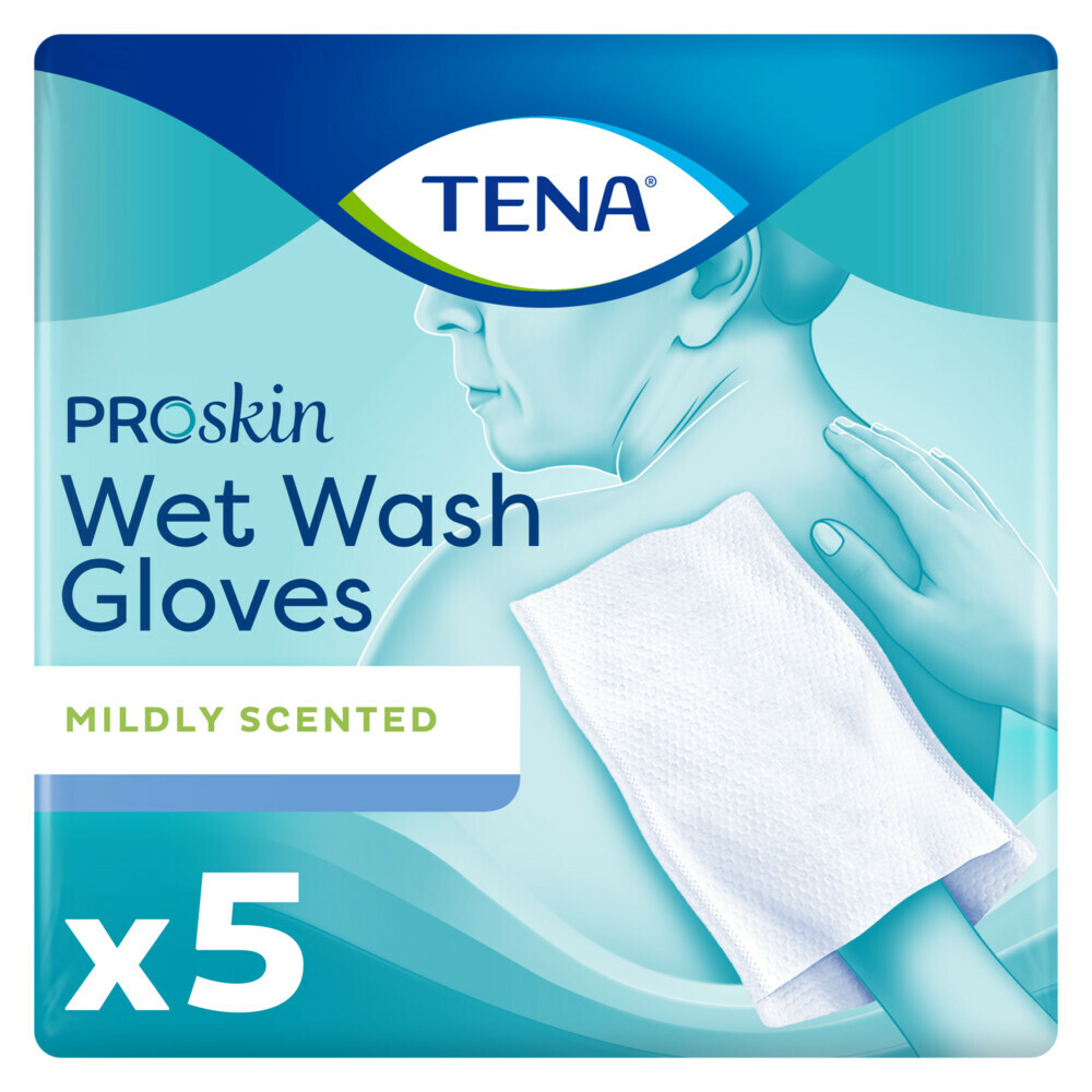 3x TENA Proskin Wet Wash Gloves Mild Geparfumeerd5 stuks