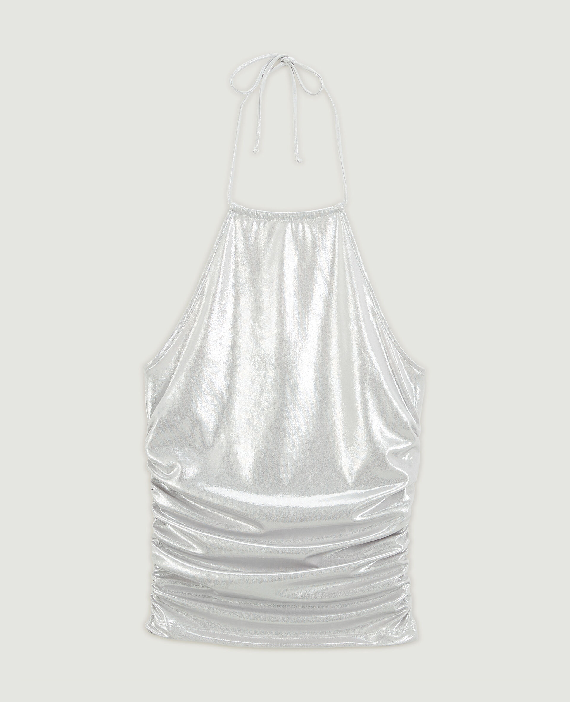 Top dos-nu maille brillante - Gris clair