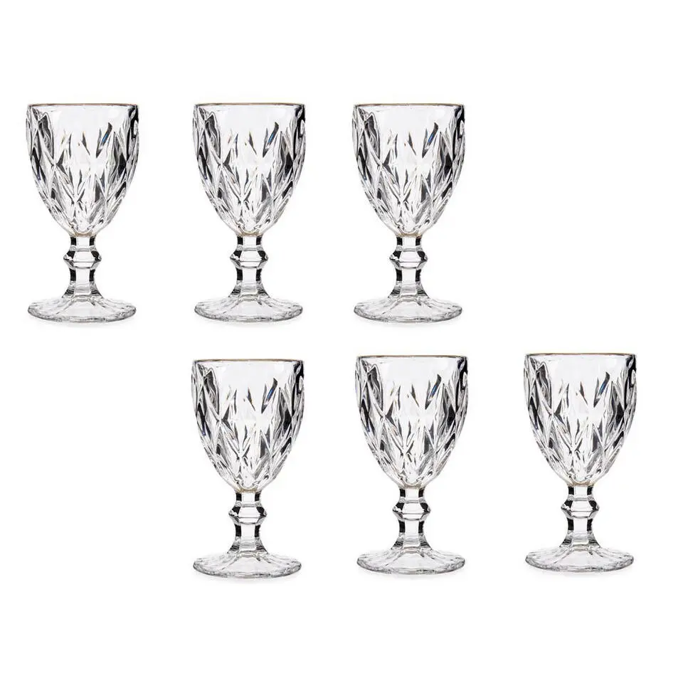 Vivalto Wijnglazen - 6x - kristal look - gouden rand - 254 ml